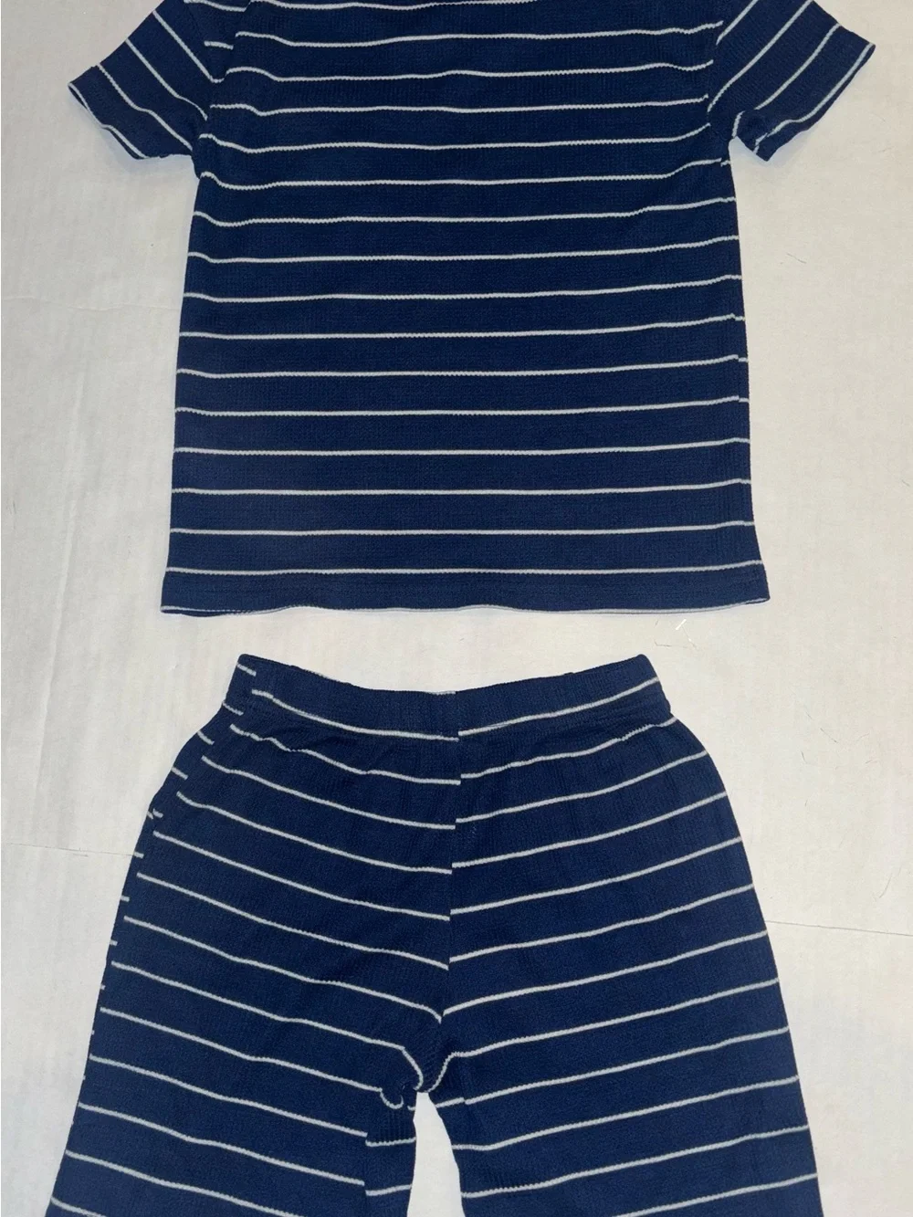 Kids Navy Blue Striped Shorts - Casual Knit Lounge Bottoms